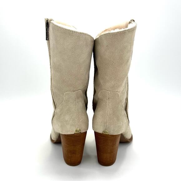 Ugg Lynda Western Boot Size 11 Natural Suede Sheepskin Fur Lined Cuban High Heel - Picture 14 of 15